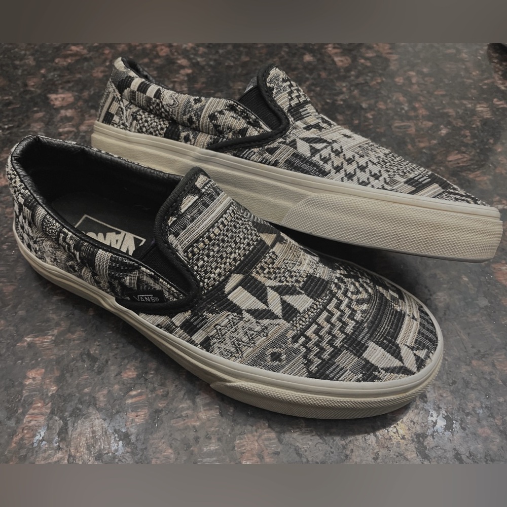 Vans Black and White Patterned Skater Shoes